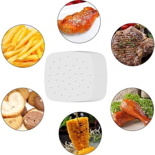 100 pcs Silicone Oil Paper Air Fryer Square Baking Paper Bun Cake Paper Saucer Non-Stick Steaming Mat Baking Cooking