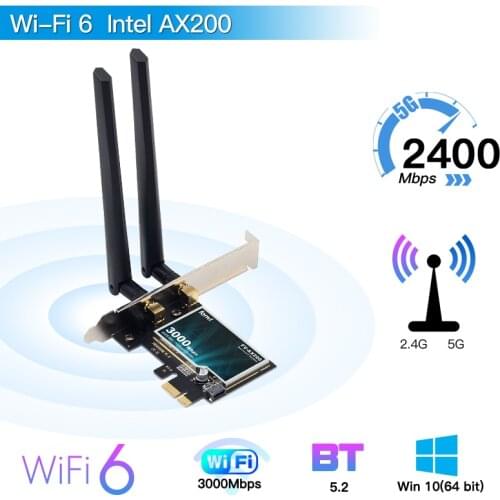 3000Mbps Wi-Fi 6 AX200 PCI Express Bluetooth5.1 Dual Band 2.4G/5GHz 802.11AX AX200NGW 2.4Gbps Wireless WiFi Card Adapter MU-MIMO
