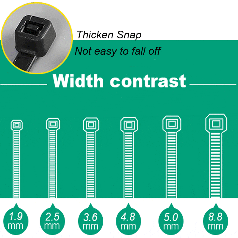 5X150/200/250/300 Self Locking Plastic Nylon Cable Tie Set 50pcs White and Black Wire Zip Wraps Strap Cable Tie