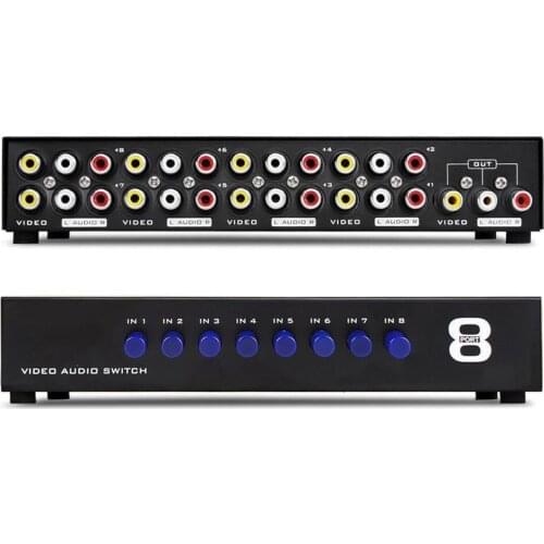 8 In 1 Out Composite Video Audio 3 RCA AV Switch Box Selector Repeater 8 Ports Video Audio Splitter Conventer For HDTV LCD DVD
