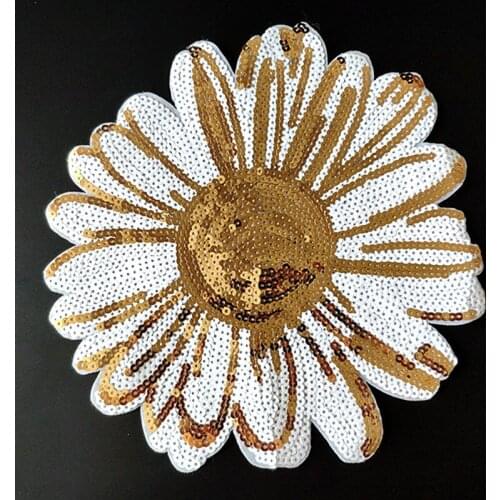 Biker Patches for clothing Women 230mm Sunflower Color Sequined Fabric Sequins Strange thingst Patch T-shirt Clothes Stickers
