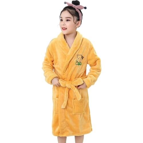 Kids Robe Girls Flannel Bathrobe Cartoon Bear Bathrobes Pjajmas Homewear Children Fall Winter Sleepwear 4-12T Kids Clothes Girls