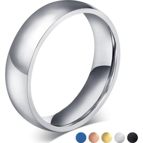 Tigrade Polished Simple Unisex Ring Titanium Men Finger Rings 6mm Black,Gold,Blue, Silver Color Available Wedding Lover Gift
