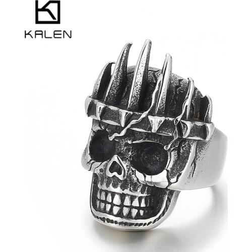 Kalen 7mm Skull King Flat Ring Mens Stainless Steel Gothic Jewelry Accessories Gifts