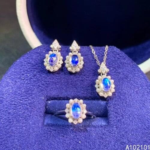 KJJEAXCMY fine Jewelry 925 sterling silver inlaid natural Moonstone luxury pendant ring earring set support test Chinese style