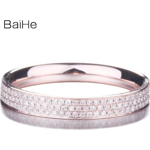 BAIHE Genuine Solid 14K Rose Gold 0.45CT H/SI Round Natural Diamond Ring Women Wedding Casual/Sporty кольца кольцо Anniversary