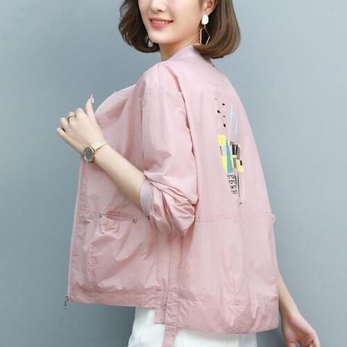 Korean Fashion Womens Clothing 2021 Print Jackets With Zipper Spring Jacket All-Match Summer Sunscreen Coat Thin Veste Femme