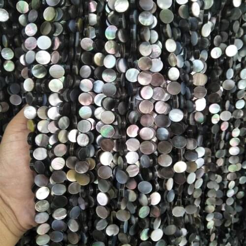 10mm Natural Black Lip Sea Shell Beads Round Flat Loose Shell Stone Beads for DIY Necklace Bracelet Jewelry Making Findings