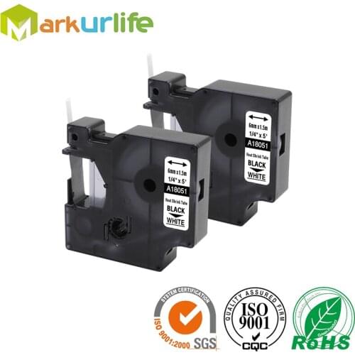 2PCS label Tapes Compatible for DYMO Heat Shrink Tube 18051 Industrial Black on White 6mm*1.5m for DYMO Industrial Label Printer
