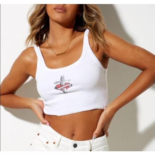 Summer Camisoles Women Slim Ribbed Crop Top Printed Exposed Navel Mini Tank Tops Low Square Neck Ladies Slim Fit Tube Tops Vest