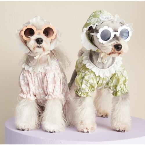 Summer Pet Dog Tshirt For Small Medium Dogs Lace Collar Schnauzer Shirt with Hat Sweet Yorkie Vest Dogs Puppy Pets Clothes