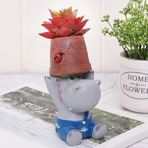 Cute Hippo Animal Succulent Planters Resin Flower Pot for Home Tabletop Decor, Various Styles Available