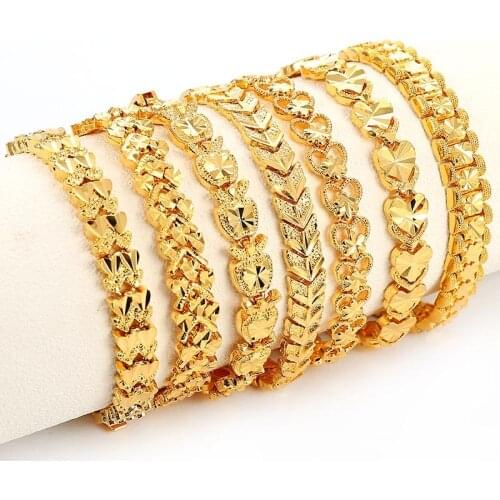 Trendy Plated 24K Gold Multi shape Punk Bracelet Curb Cuban Chain Gold Color Bracelets Bangle For Men Women Jewelry Gifts