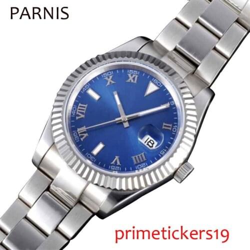 Blue dial 40mm sapphire glass date automatic mens stainless steel strap wrist watch PA333