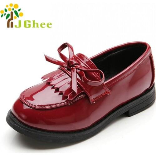2021 Autumn New Fashion Girls Shoes Kids Single Shoes Childrens Casual Sneakers Tassel PU Patent Leather With Bowtie