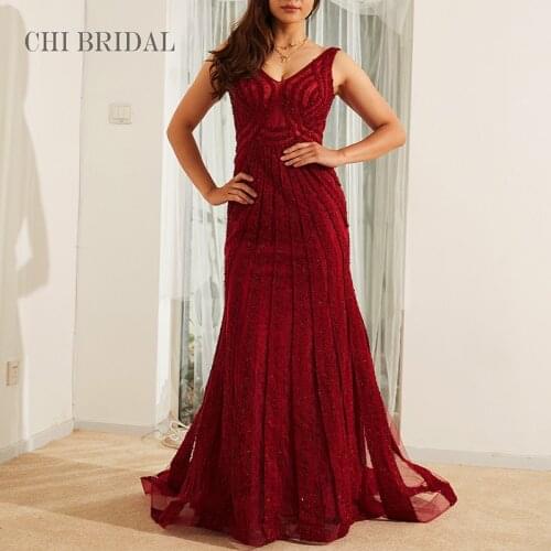 V-Neck Streamlined Line Sleeveless Evening Dress Enthusiasm And Elegant Customizable Long Dress Mesh Lace Heavy Beading Design