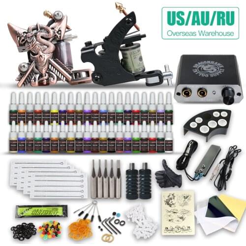 Beginner Complete Tattoo Kit Set 2 Machine Gun Power Supply Tip Needle Grip