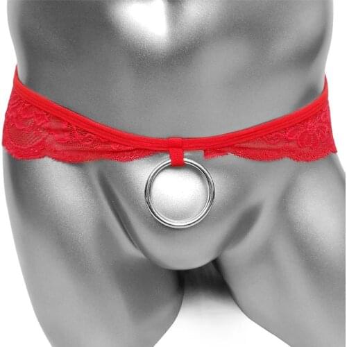Sissy Lace Crotchless Panties With Cock Ring Sexy Lingerie For Mens Thong Underwear Butt G String Homme Tange Underpants