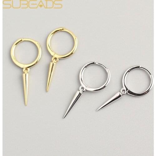 Subeads 925 Sterling Silver Rivet Cone Ear Clip Earrings For Women Gold Earrings Small Hoop Ear Bone Aretes Girl Gifts Zircon