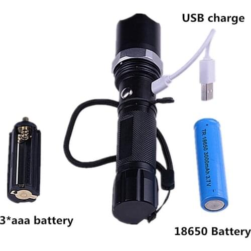 USB Rechargeable Torch 18650 Lithium Ion Battery Powered LED Flashlight