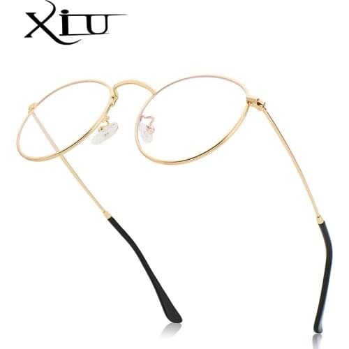 XIU Brand Design Round Blue Light Eyeglasses Men Women Fashion Glasses Vintage Retro Metal Oculos