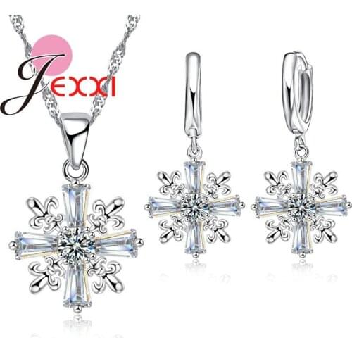 Bride Jewelry Sets For Women Wedding Accessory 925 Sterling Silver Crystal Pendant Necklaces Earrings Sets