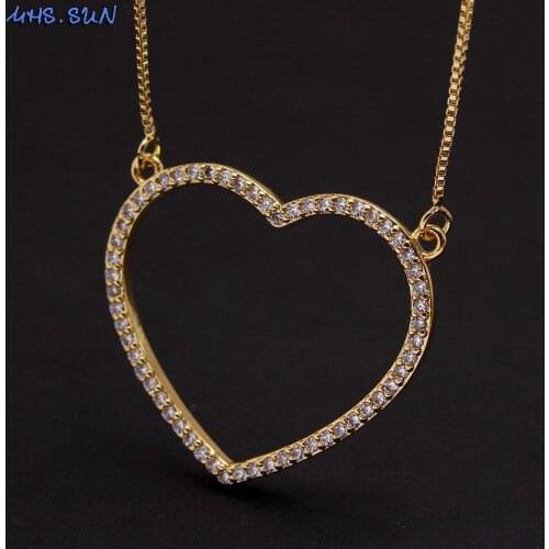 MHS.SUN Fashion love heart pendant necklace with cubic zirconia women jewelry for valentines day charm chain necklace choker