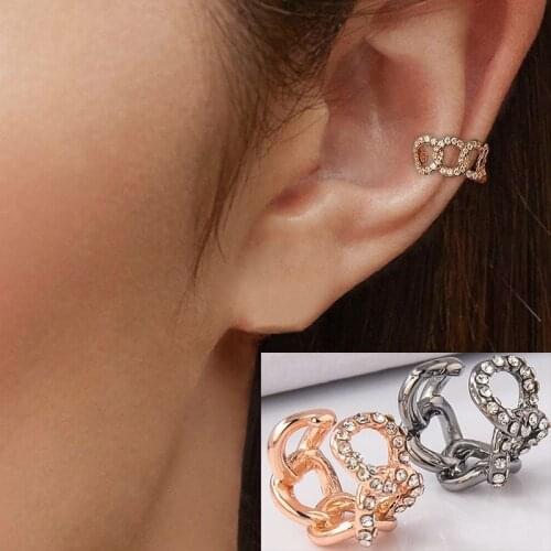 Link Chain Clip On Earring For Women Boho Huggie Crystal Ear Cuff Punk Round Circle Earcuffs Brincos New Minimal
