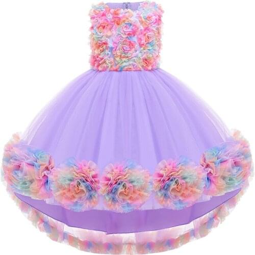 2-10Y Children Tail Flower Princess Casual Summer Dress Baby Girls Birthday Party Evening Dress Ceremony Elegant Girls Costume