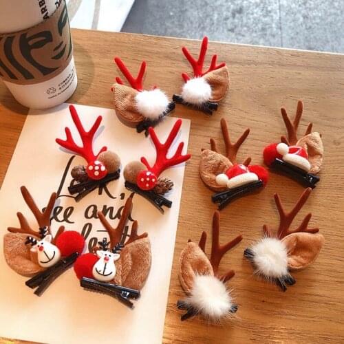 1Pair New Girls Cute Christmas Cartoon Antlers Hairball Hair Clips Sweet Hair Ornament Headband Hair Styling Tools For Girls