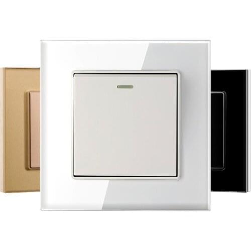 1 Gang 2 Way Light Switch 16A Luxury Tempered Glass Panel Push Button Light Wall Switch On/Off Wall Switch Interruptor Rocker