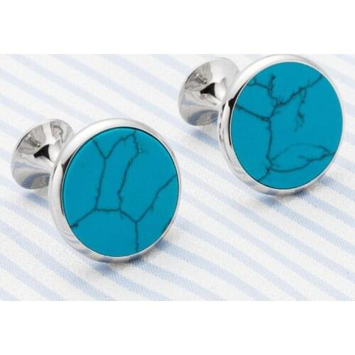 10pairs/lot Silver Round Howlite Cufflinks Natural Blue Stone Cuff Links Onyx Cuff Buttons Mens Jewelry Fashion Gift