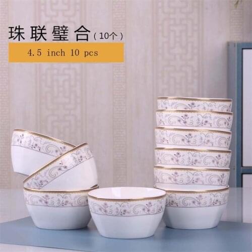 10pcs/set Jingdezhen Bone China Porcelain Dinnerware Rice bowl ceramic bowl Chinese Dining Room Ceramic Tableware 4.5*inch Deep