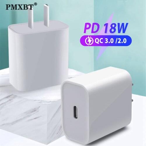 18W PD USB Type C Quick Charger Adapter For iPhone 11 Pro Max Huawei Fast Charging EU US UK AU Plug Travel PD Type-C Charge Port