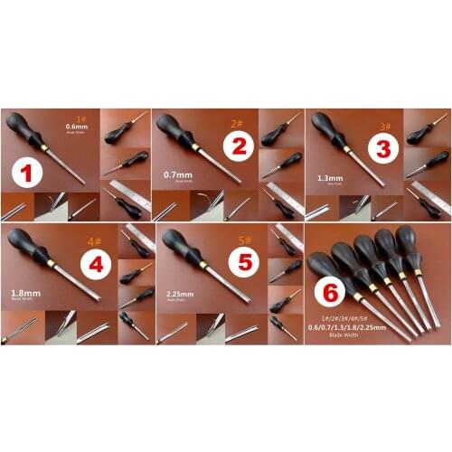 6kinds 0.6/0.7/1.3/1.8/2.25mm Leather Craft Deluxe Stainless Steel Leather Edge Beveler Skiving Skiver Edger Tool Sewing Carving