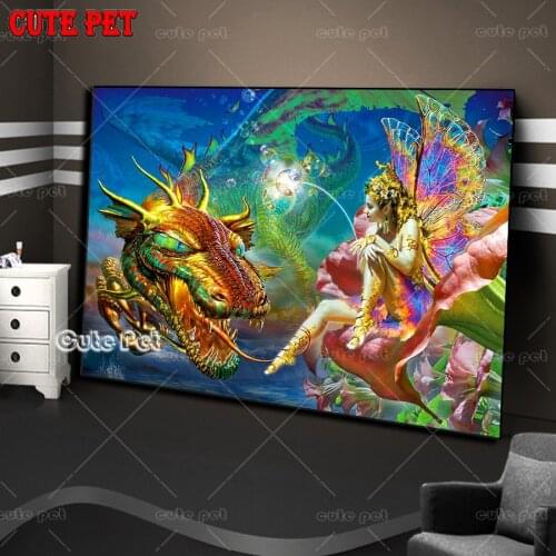 Diamond Painting Undersea mermaid and dragon DIY cross stitchesFantasy woman full drill Gift Embroidery Mosaic Home Decoration