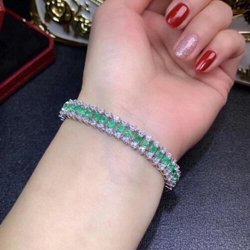 Free shipping Natural and Real green Emerald chain bracelet 925 sterling silver Fine jewelry
