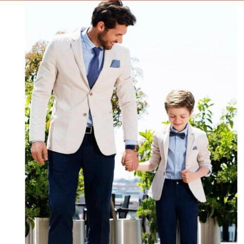 Beige Blazer Casual Father And Son Suits Fashion Street Smart Business Prom Party Suit Men Navy Blue Pants Costume Homme