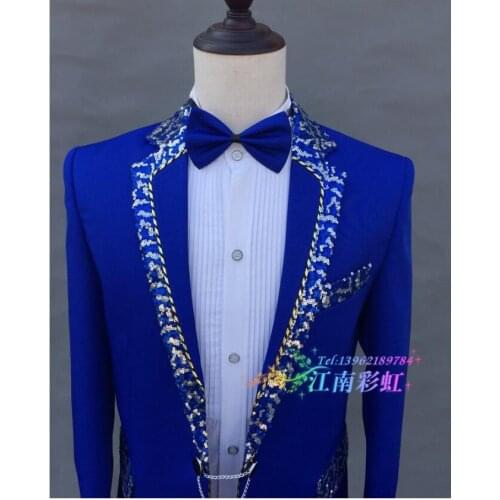 Formal Men Suits Stage Costume Male Host Singer Sequin Suits New 2020 Performance Master Of Ceremonies Wedding Party Dresses