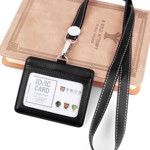 Badge Holder, 2-Sided PU Leather College ID Badge Card Holder Wallet Case with 1 Clear ID Window and 1 Credit Card Slot