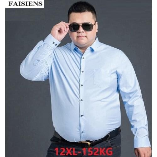 FAISIENS Men Summer Shirts Long Sleeve 8XL 9XL 10XL 11XL 12XL Plus Size Big 7XL Cotton Work Business Office Formal Dress Shirts