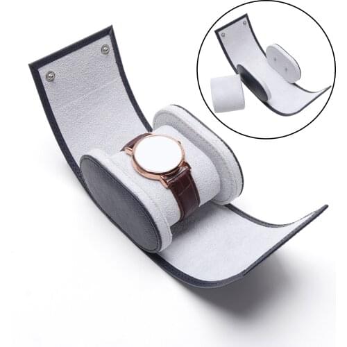 1 Slot Leather Watch Case Rolls Holder Organizer Portable Jewelry Round Box Button Cylinder Display Gift Accessary