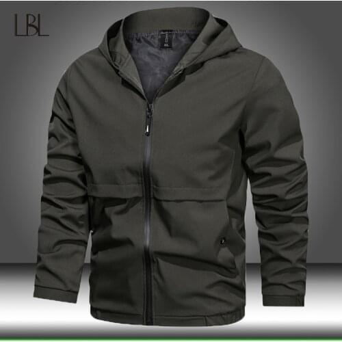 2021 New Fashion Men Casual Solid Slim Bomber Jacket Mens Overcoat Baseball Jackets Male Autumn Breathable Hooded Windbreaker