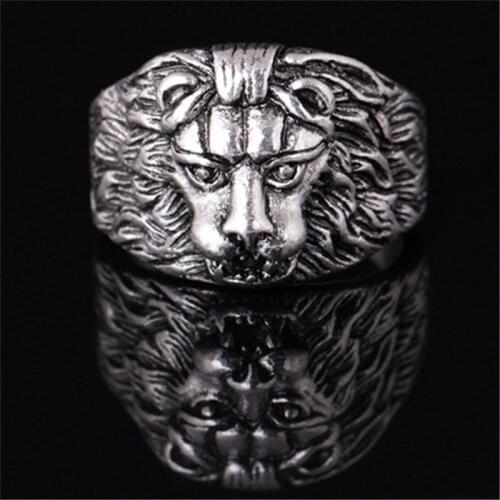 Classic Design Old Silver Color Lion Head Ring Tastefully Engraved For Men Domineering Finger Embellish Jewelry Birthday Gifts