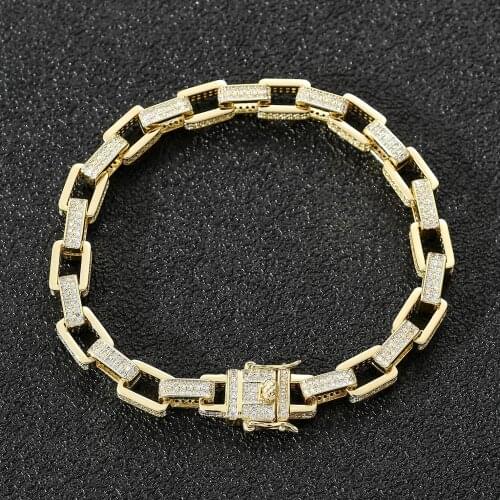 8MM box chain new hot sale high quality mens hip hop copper micro-paved zircon hip hop bracelet