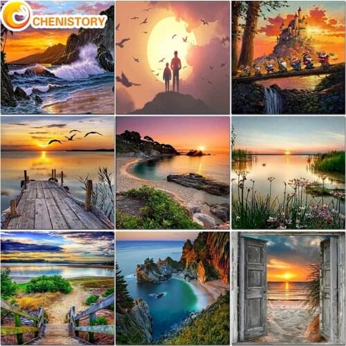 CHENISTORY Painting By Numbers Kit Landscape DIY Oil Acrylic Modern Canvas Adult Set Home Decoration Art Coloring Picture Gift