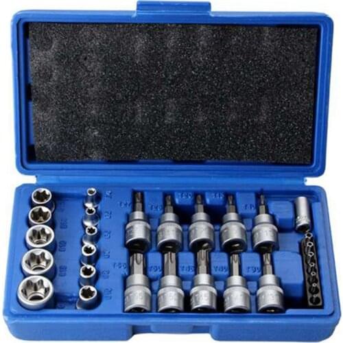 Set Of 29 Pieces Of 1/4 3/8 1/2 Star Socket Drill Bit Set Tool Male And Female E&T Socket Repair Tool