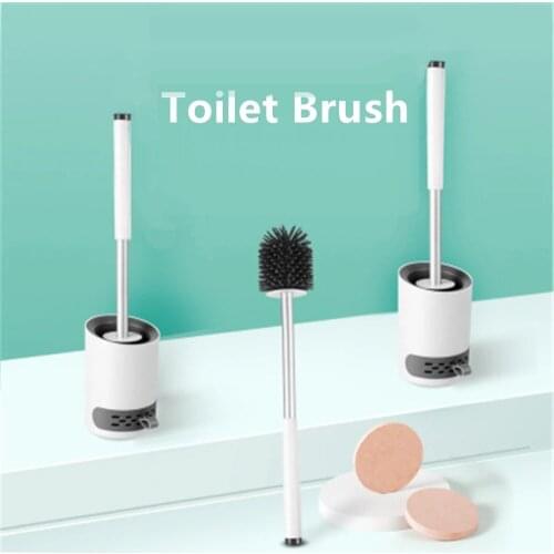 Wall-Mounted Toilet Brush Holder with Diatom Mud Set Floor-Standing Bathroom Rubber Head Scrubber Multi Household Cleaning Tools