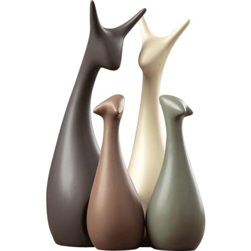 Nordic Ins Ceramic Swan Deer Figurines Crafts Decoration Home Living room Desk Fengshui Animal Office Ornaments Statues Decor