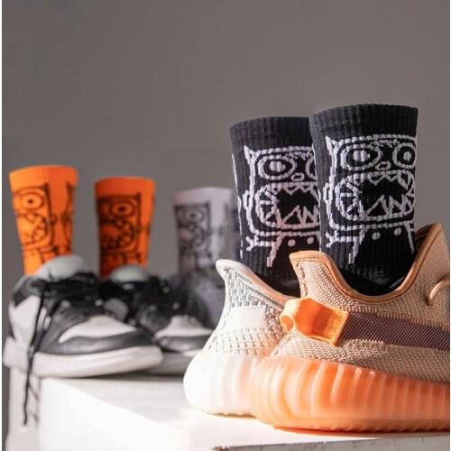 Little Devil Tube Socks Men and Women Casual Street Hip-Hop Trendy Socks Graffiti Grimace Sports Pure Cotton Orange Stocking